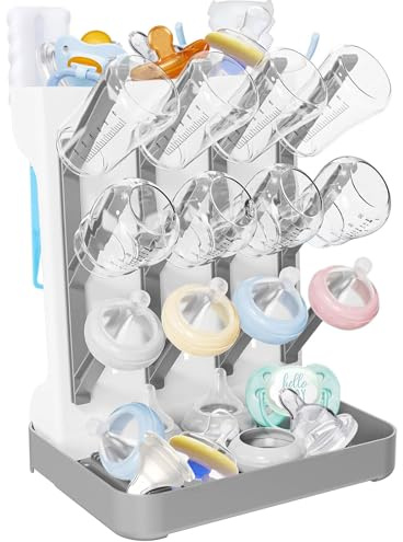 GOEDEKE Baby Bottle Drying Rack, Removable Vertical Bottle Drying Rack, Space Saving Dryer Rack for Feeding Nipples, Teats, Soothers, Sealing Discs Storage, Newborn Essentials (Gray)