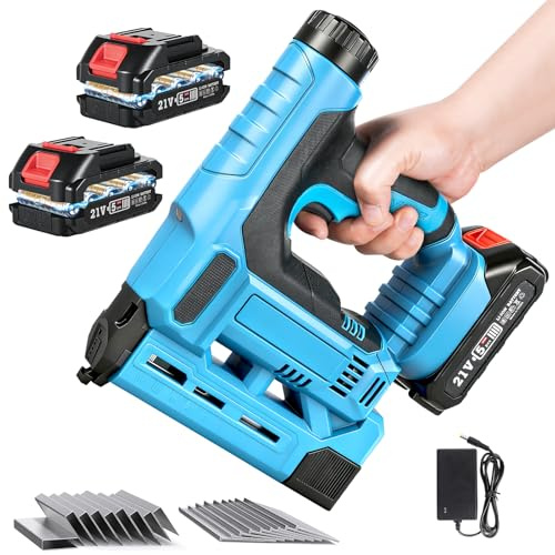 18V Cordless Nail Gun & Staple Gun, 18 Gauge Brushless 2-in-1 Electric Brad Nailer with 2.0Ah Battery & Charger, 5/8-1-1/4 Fastener Range, 50 Nail Capacity, Single & Contact Fire, LED Light