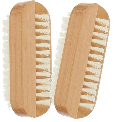 2 Stück Fingernagelbürste aus Lotusholz und PP zum Reinigen | Beige, Beidseitig, Tragbar, für Hände und Zehennägel, Schlichtes Design, im Alltag und Professionell