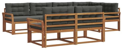 vidaXL Outdoor-Sofagarnitur mit Kissen 7 pcs Natur und Anthrazit, Sofa-Set aus Akazienholz, wetterfeste modulare Gartenmöbel, Outdoor Lounge, Flexibles Sectional-Sitzarrangement