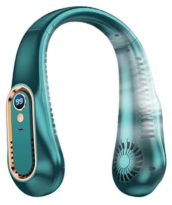 EFzkrtvm Ventilador de cuello silicona | Multicolor for viajes al aire libre, oficina, gimnasio: ventilador de cuello sin aspas de 8000 mAh con pantalla(Green)