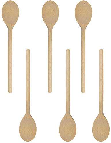 BICB Oval Wooden Spoons for Cooking, Pack of 6 (25cm Long) Solid Natural Beechwood Cookware for Stirring, Mixing, Tasting, Serving Food - Sturdy, Durable, Extra-Strength
