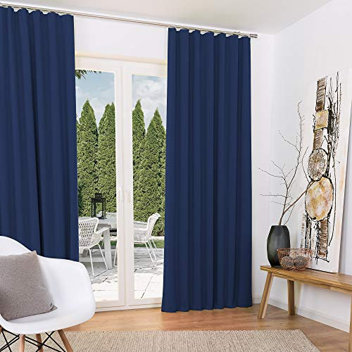 Beautissu 2er Set Verdunklungsvorhänge Amelie 140x245 cm Blau - Vorhang Blickdicht mit Kräuselband – 2 Stück Blackout Gardinen Universalband - Vorhänge für Wohnzimmer, Schlafzimmer & Büro