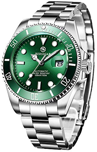 BERSIGAR Mechanische Herrenuhren Automatik Uhr Beobachtet Armbanduhr Analoge 100M Wasserdicht der Männer Taucher Saphirglas Edelstahlband Kalender Metall-Armband Elegantes Geschenk Uhren für Herren