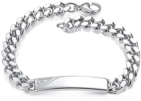 MATERIA Gravur Armband Männer 23cm - 925 Sterling Silber Panzerarmband personalisiert 9mm / 44g rhodiniert in Etui