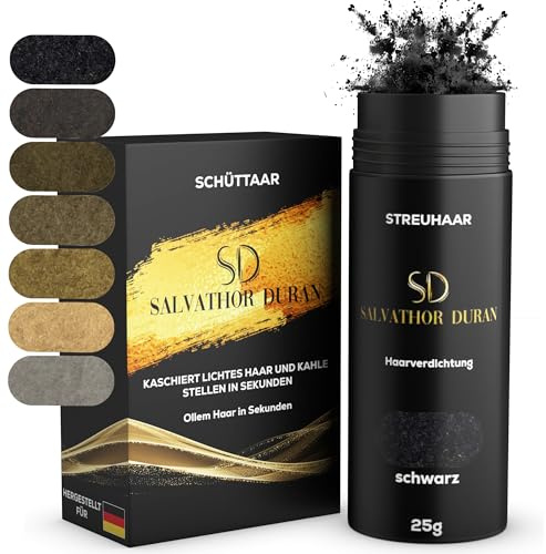 Streuhaar Salvathor Duran 25 g – Hair Fiber für sofortiges Volumen – Keratin Streuhaar – hair fiber spray (Schwarz)