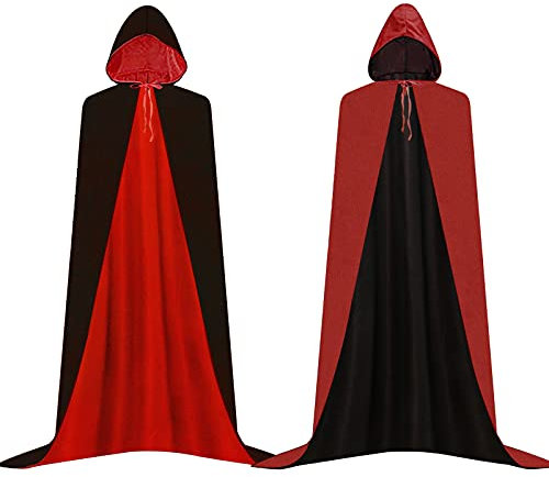 Jackcell Vampir Umhang, Vampir Cape, Vampir Kostüme, Kapuzenumhang Schwarz Rot Doppelseitig Mit Erwachsener Für Halloween Kostüm