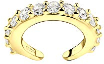 Laimons-Ohrringe Single Earcuff Klemme 15mm mit Zirkonia vergoldet aus Sterling Silber 925 (Weiß)