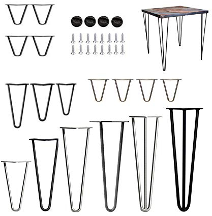 4x Haarnadel Tischbeine Möbelfüße Tischgestell Hairpin Leg 12 Zoll(30cm) Länge 2 Streben 10mm Dicke Schwarz Haarnadelbeine DIY inkl. Anti-Rutsch-Bodenschoner + Schrauben