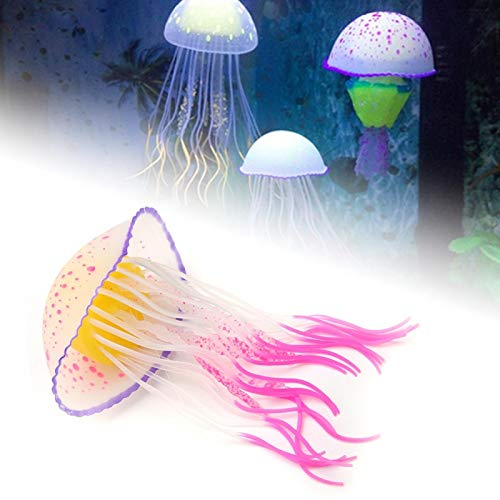 GOTOTOP Künstlich leuchtende Quallen Dekoration für Aquarium, Bunte leuchtende Silikonsimulation Quallen schwimmende Quallen Ornamente für Aquarium(rot)