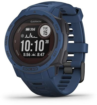 Garmin Instinct Solar, smartwatch robusto da esterno, alimentato a energia solare, app sportive integrate e monitoraggio della salute, blu scuro (rinnovato)