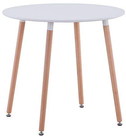 BenyLed Mesa de Cocina Redonda Moderna con Patas de Madera de Haya, Mesa de Centro Escandinava, El Escritorio es un Panel Completo, 80 cm * 80 cm * 75 cm, Blanco