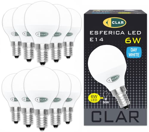 CLAR - Lampadina LED E14 6W Sfera, Luce Naturale, Senza Fili, Piccola (Pack 10)
