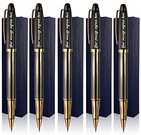 ANCOLOFIS Engraved Pens Fancy Fountain Pens with 5 Gfit Box 10 extra Black Ink Cartridges - Metal Body Engraving with Your Message Personal Names Phone Number, Gift for Men Women any occation