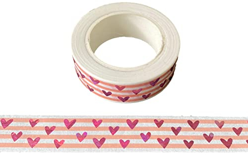 Washi-Klebeband mit rosa Herzen, 15 mm x 10 m, Weiß und Rosa