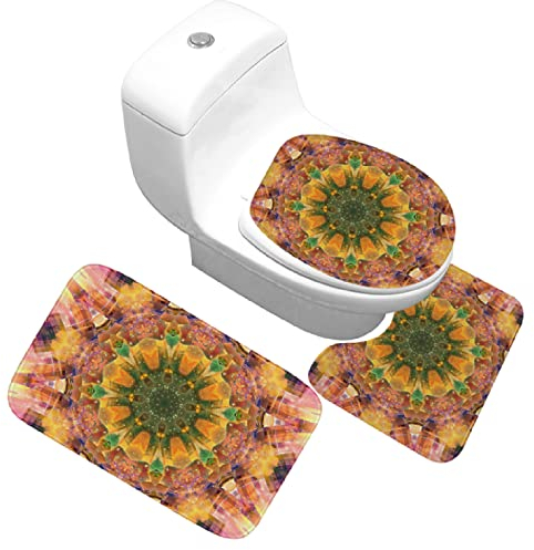 Badezimmerteppich Mandala-Orange Badematte Badezimmer Set 3 Teilig rutschfest Badteppich 45x75cm Maschinenwaschbar Badvorleger für Wohnzimmer, Schlafzimmer, Toilette