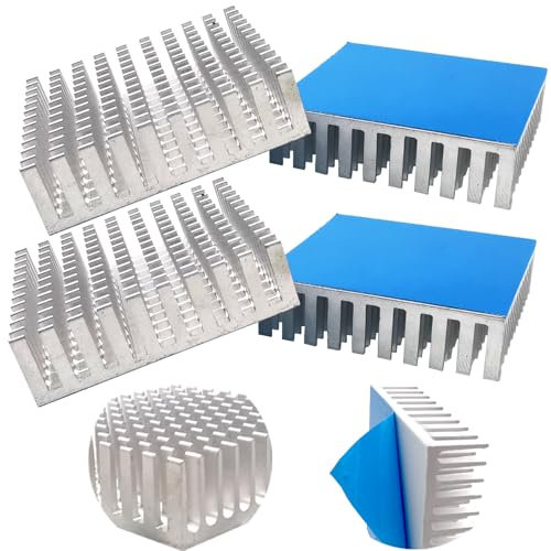 CTRICALVER Dissipatore di calore (d'argento), Raffreddamento Alluminio Dissipatore per host computer stampanti 3D, Con nastro adesivo termico conduttivo, 4 Pcs, 40mm x 40mm x11mm