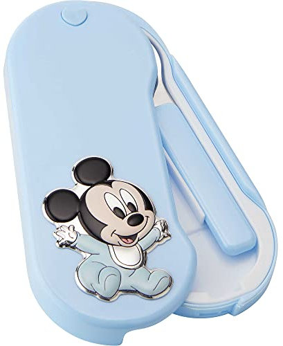 Set pappa da bambino di Valenti. Set pappa con posatine con dettagli in miro silver. Soggetto: Baby Mickey. La referenza è D546 C