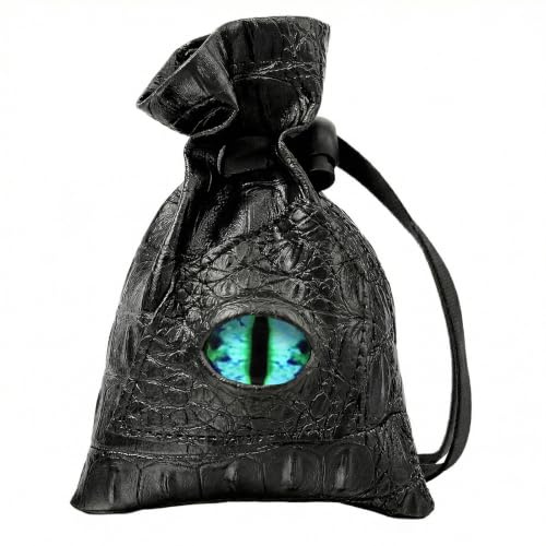 Haxtec Dragon Eye PU-Leder-Kordelzug DND Würfelbeutel,Schwarz Blau/M | Drachenaugen-Design, Kordelzug, Aufbewahrungstasche für Würfel, Münzen & Zubehör, ideal für D&D, Pathfinder & TTRPG-Spieler