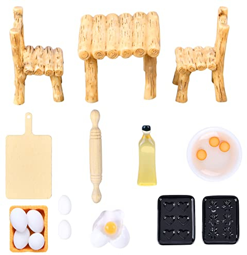 Aolso Puppenhaus Zubehör, 17PCS Wichtel Zubehör, Miniatur Wichtel Zubehör Zubehör Weihnachten, Miniatur Deko Miniatur Eier Milchbrot Mehlbeutel Puppenhaus Küchen-Backset (Holzfarbe)