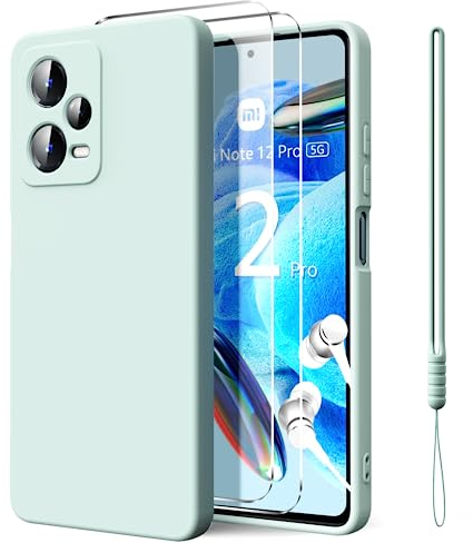 Ikziwreo Funda para Xiaomi Redmi Note 12 Pro 5G con 2 Piezas Cristal Templado Protector Pantalla, Carcasa de Silicona Líquida Suave Antichoque Case - Verde Claro