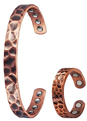 Reines Kupfer-Set, Magnettherapie-Arthritis-Schmuck für Männer und Frauen, Lymphdrainage-Magnetfeldtherapie-Armbänder und -Ringe, lindert effektiv Arthritis und Karpaltunnelschmerzen (3500 Gauss) (C)