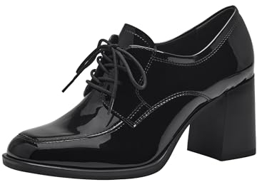 Tamaris Damen Trotteur Vegan Blockabsatz; Black PATENT/schwarz; 39