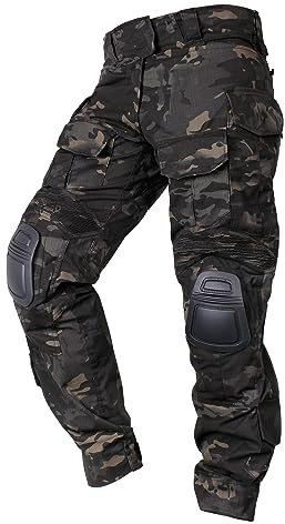 IDOGEAR G3 Kampfhose mit Knieschützern, Cargohose, Herren, taktisch, Arbeitshose, Camouflage, Militär, Multi-Pockets, Multi-Camo Schwarz, S