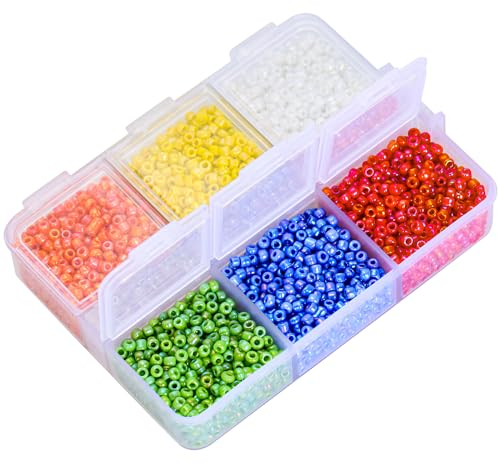2800 Stück Glasperlen Bastelperlen 2 mm Pony Beads mit Organizer Box Pony Perlen,für Schmuck, Armbänder,Schlüsselanhänger, Basteln(6 Farben)