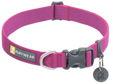 RUFFWEAR Hi & Light Collar, Medium Dog Collar with Aluminium D-Ring, Adjustable & Lightweight Pet Dog Collar, Comfy Soft Fabric, Animal Collar with Dog Lead Attachment Ring, 36-51cm, Alpenglow Pink