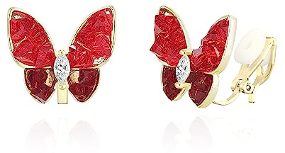 QUKE Schmetterling Form Ohrclips Ohrstecker Ohrringe Nicht Durchbohrt Katzenaugenstein Gold Ohrstecker für Frauen Mädchen