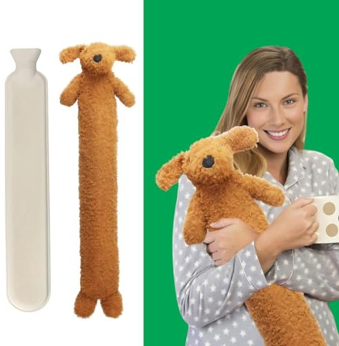 ADEPTNA 2L Extra Long Hot Water Bottle with Sherpa Animal Character with Soft Plush Faux Fur Cover - Giant Size Ideal for Full Body (Brown)