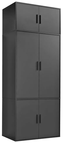 mokebo Kleiderschrank 234cm Höhe in Schwarz 4-türig mit Fächern 'Der Grenzenlose', deckenhoher Schlafzimmerschrank, Garderobenschrank, Drehtürenschrank o. Schrank Holz in 90x234x58 (BxHxT)