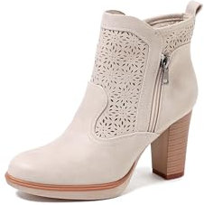 QUEEN HELENA Perforierte Stiefeletten Stiefeletten mit lässigem Absatz für Damen X30-113, beige, 40 EU