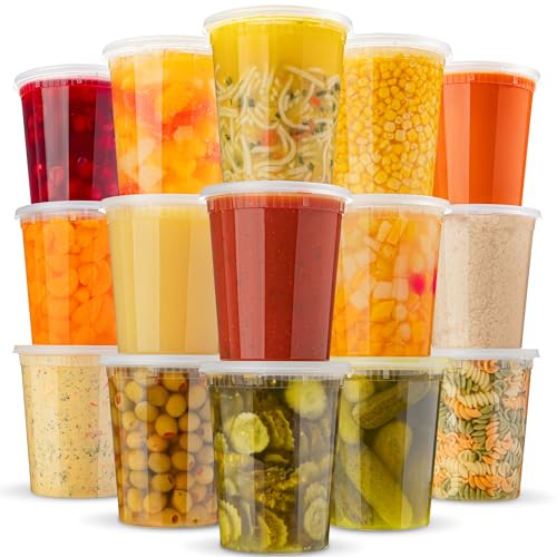 XpressPak Plastic Containers With Lids-[20-Pack] -(32 Oz-950 ml)-Soup Containers & Food Storage Takeout To Go-Storage and Freezer Airtight Plastic Containers-Microwave & Dishwasher Safe BPA-Free