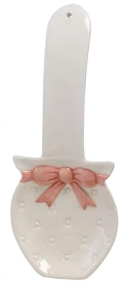 Reposapiés de cerámica elegante blanco y rosa decorado coll. lazo rosa, Apoya Cubiertos