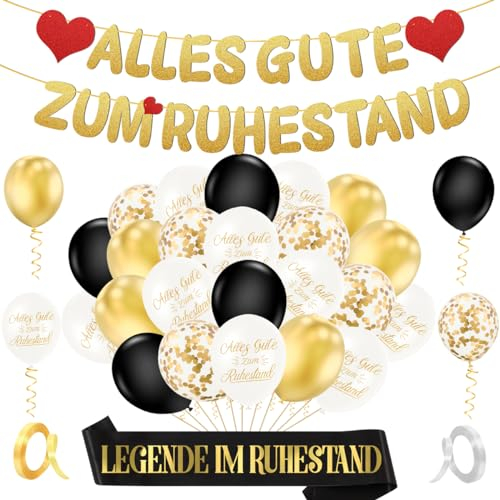 Vormontiert Rente Deko, Alles Gute Zum Ruhestand Girlande, Luftballons - Festliche Dekoration für den Renteneintritt