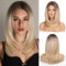 WOKESTAR Layered Straight Blonde mit mit Dunklem Haaransatz Perücken für Frauen, hitzebeständige Perücke mit Fransen für den täglichen Gebrauch