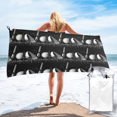 BeNtli Strandtücher, Mikrofaser-Badetuch, schnelltrocknende Stranddecke, 160 x 80 cm, für Bad, Reisen, Spa,Schwarz-Weiß-Golf