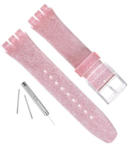 Bracelet de montre de rechange en caoutchouc de silicone pour Swatch (17 mm, 19 mm, 20 mm), 17mm, Silicone, Pas de gemme