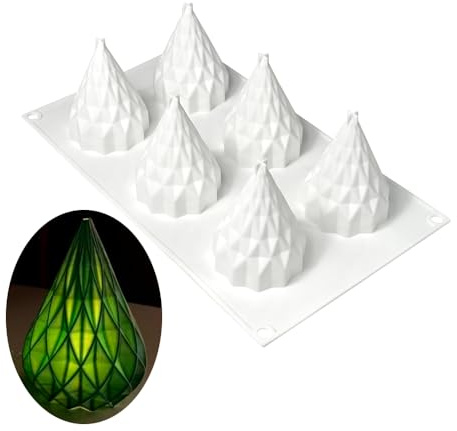 Silikon Französisch Mousse Kuchen Form 3D Backware DIY Schokolade Seife Kerze Form, 6 Löcher 3-D Diamant Weihnachtsbaum