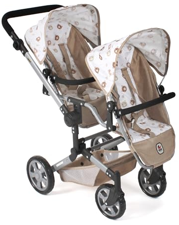 Bayer Chic 2000® Puppenwagen Linus Duo – Bärchen Beige – Faltbarer Zwillingspuppenwagen – Verstellbarer Griff 50-82 cm – Puppen bis 50 cm – 4-8 J.