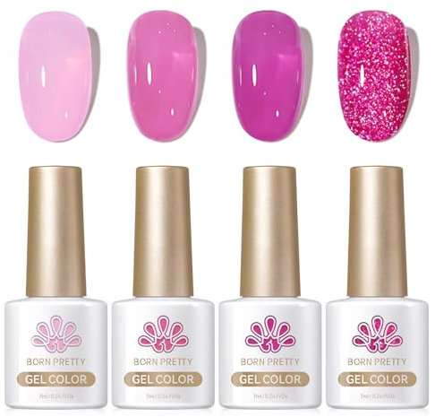Born Pretty UV Nagellack Milky Jelly Milchig Rosa Lila - Gel Nagellack UV Natur Kristall Transparent UV Lack Rosy Reverie Serie Maniküre und Nagelkunst DIY zu Hause 4PCS