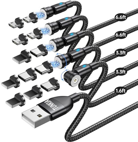 TUNKIA Magnetic Charging Cable (5Pack, 1.6/3.3/3.3/6.6/6.6ft)/360°&180° Rotating Magnetic USB C Charging Cable/Magnet Charger Cable/Magnet Phone Charger-Nylon Braided for Type C/Micro USB/i-Product