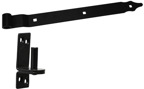 BRESKO Ladenband gekröpft mit Kloben Set 30-80 cm Torband Türband Scharnier Bandscharnier Tor Gartentor Beschlag (Schwarz, 300x35x4 mm)