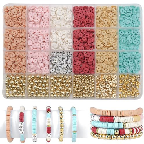 Polymer Clay Perlen für armbänder heishi perlen set perlen für armbänder pastell freundschaftsarmbänder perlen Heishi Perlen Ketten Armbänder Selber Machen für DIY Armband Schmuckherstellung (Macaron)