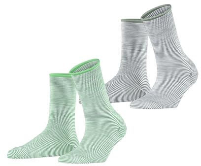 ESPRIT Damen Socken Allover Stripe Multipack W So Baumwolle gemustert 2 Paar, Mehrfarbig Green Grey 0240, 39-42