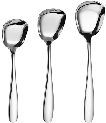 Soup Spoon - Square Head Stainless Steel Spoons | Set of 3 Dinner Spoons with Ergonomic Handle | Table Spoons Rice Spoons Flat Square Spoon | Metal Square Head Spoon for Soup,Muffins, Yogurt