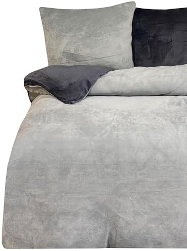 Bettwäsche 200x200 3 TLG 2x80x80 Kissenbezug Teddy Plüsch Cashmere Touch kuschelig warme Winter Wendebettwäsche