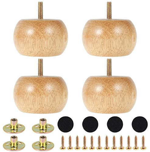 NIHUIFDPY Lot de 4 pieds de meubles en bois, ronds de 5 cm avec plaques de montage et vis, pour chaise, table, lit, canapé, placard, ottoman, meuble TV